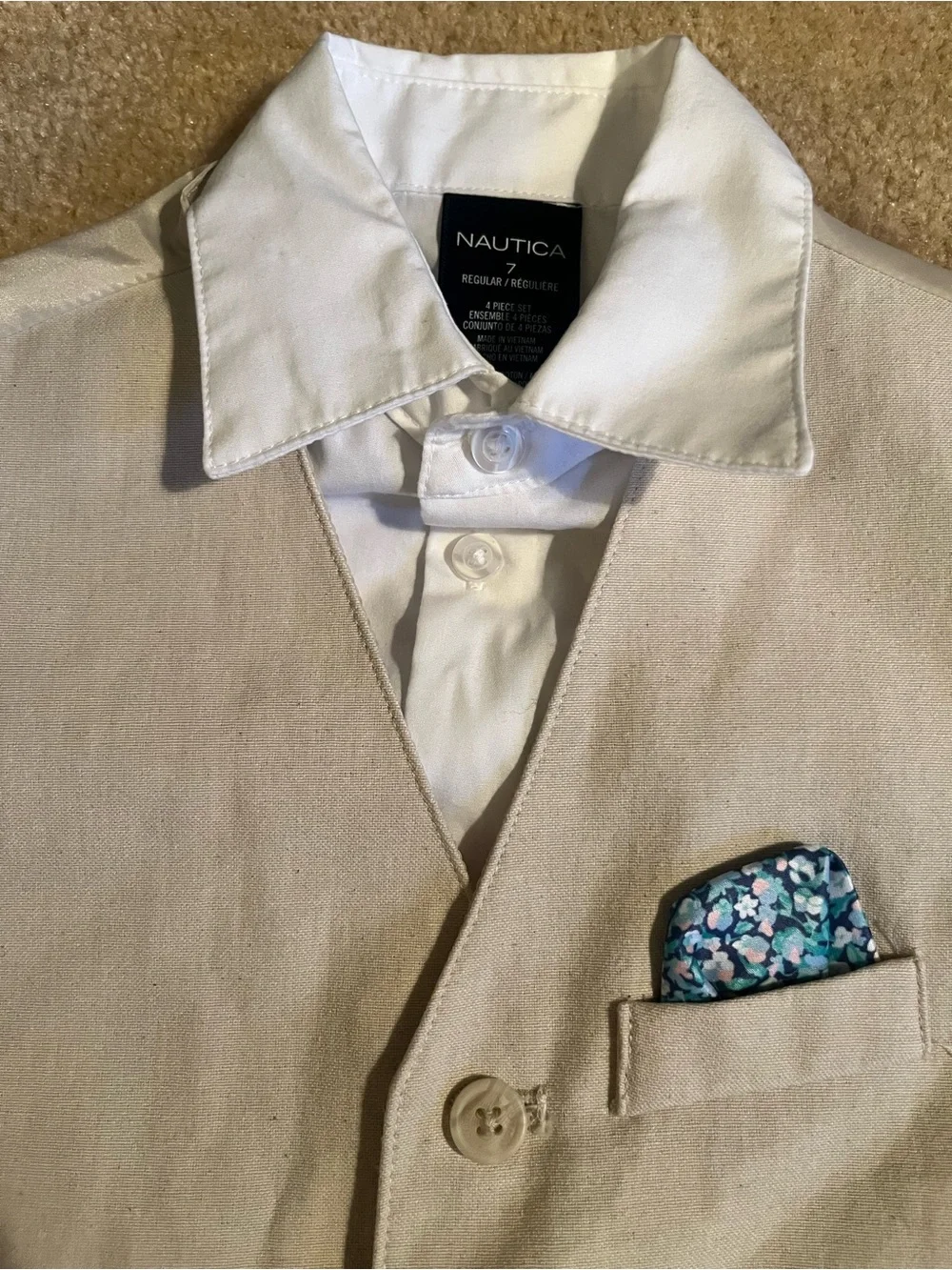 Nautica Little Boys 3 Piece Suit Size 7 pants vest & white dress shirt formal